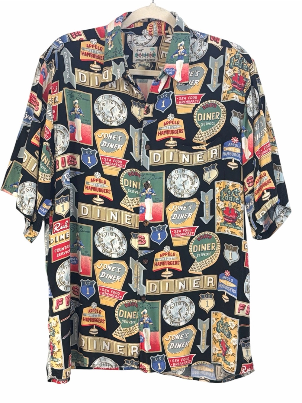 Reyn Spooner Hawaiian Shirt M Men's American Diner Aloha Vintage Made in Hawaii